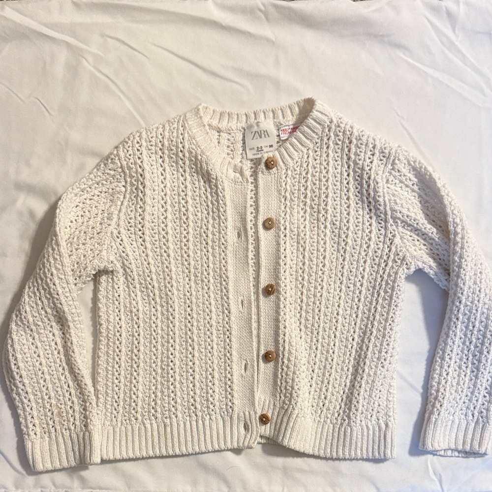 Zara Girls's White Cardigan Sweater 2-3yrs